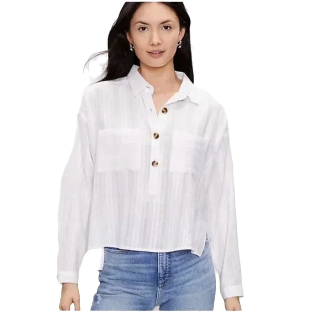 NWT LOFT White Pocket Oversized Henley Shirt